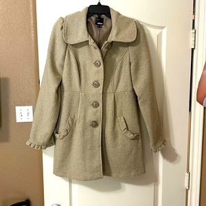 Pea Coat, Takara Size Medium, Beige with Gold Interwoven Threading, Fully Lined